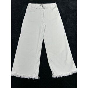Zara Woman White Frayed Hem Wide-Leg Denim Jeans Size 4 Premium Collection